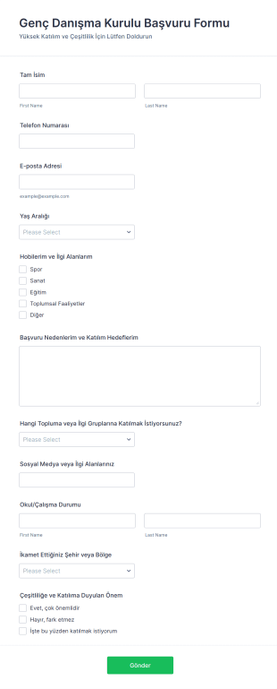 Genç Danışma Kurulu Başvuru Form Şablonu