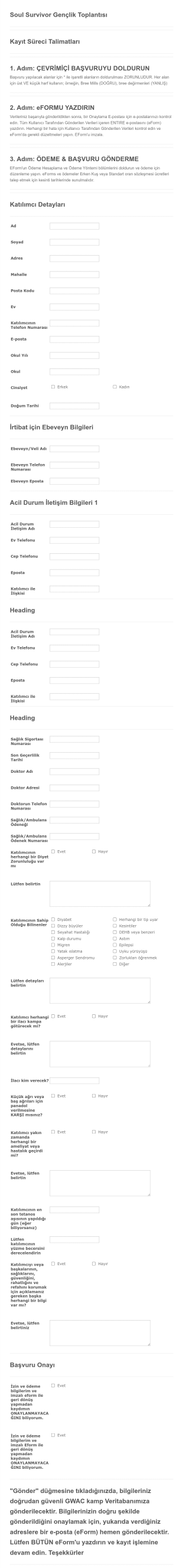 Gençlik Kampı Bilgi Toplama Form Template