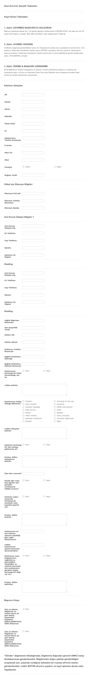 Gençlik Kampı Bilgi Toplama Form Şablonu