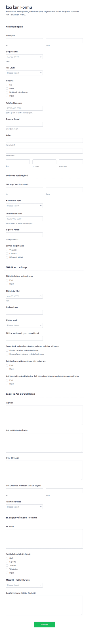 Gençlik Kulübü İzin Formu 🎒 Form Şablonu