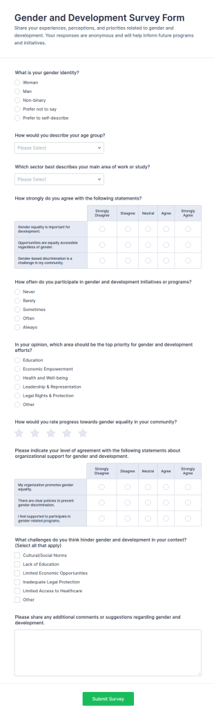 Gender And Development Survey Form Template