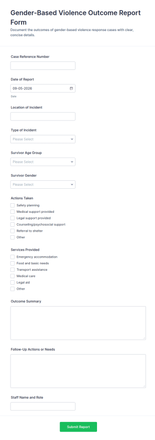 Gender Based Violence Outcome Report Form Template