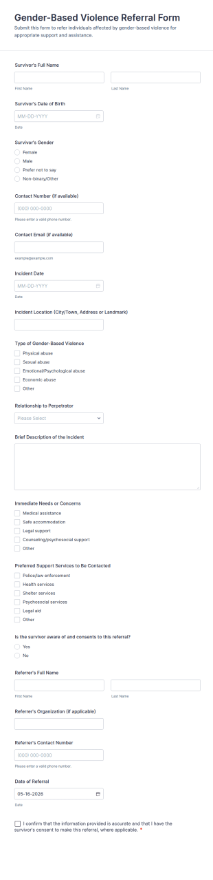 Gender Based Violence Referral Form Template