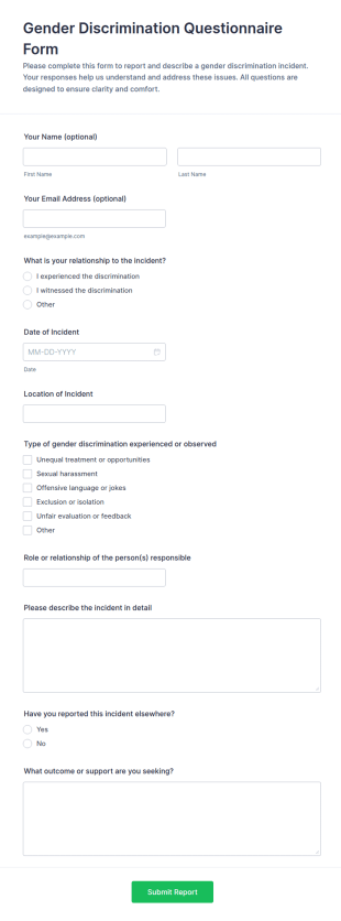 Gender Discrimination Questionnaire Form Template