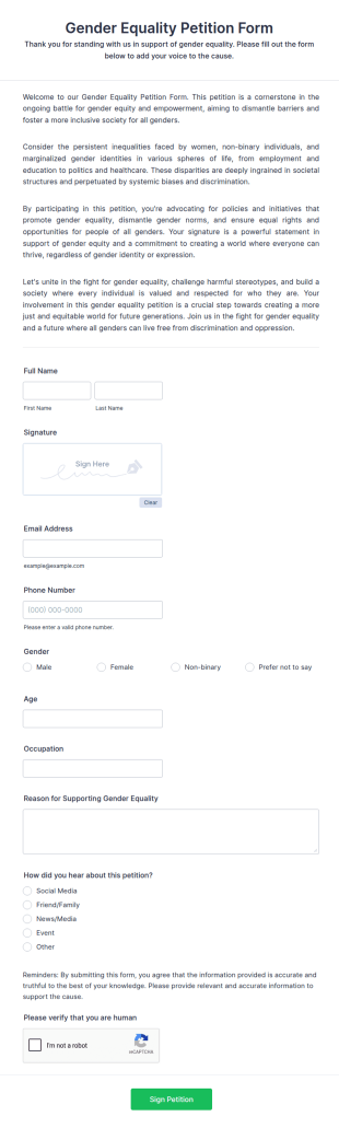 Gender Equality Petition Form Template