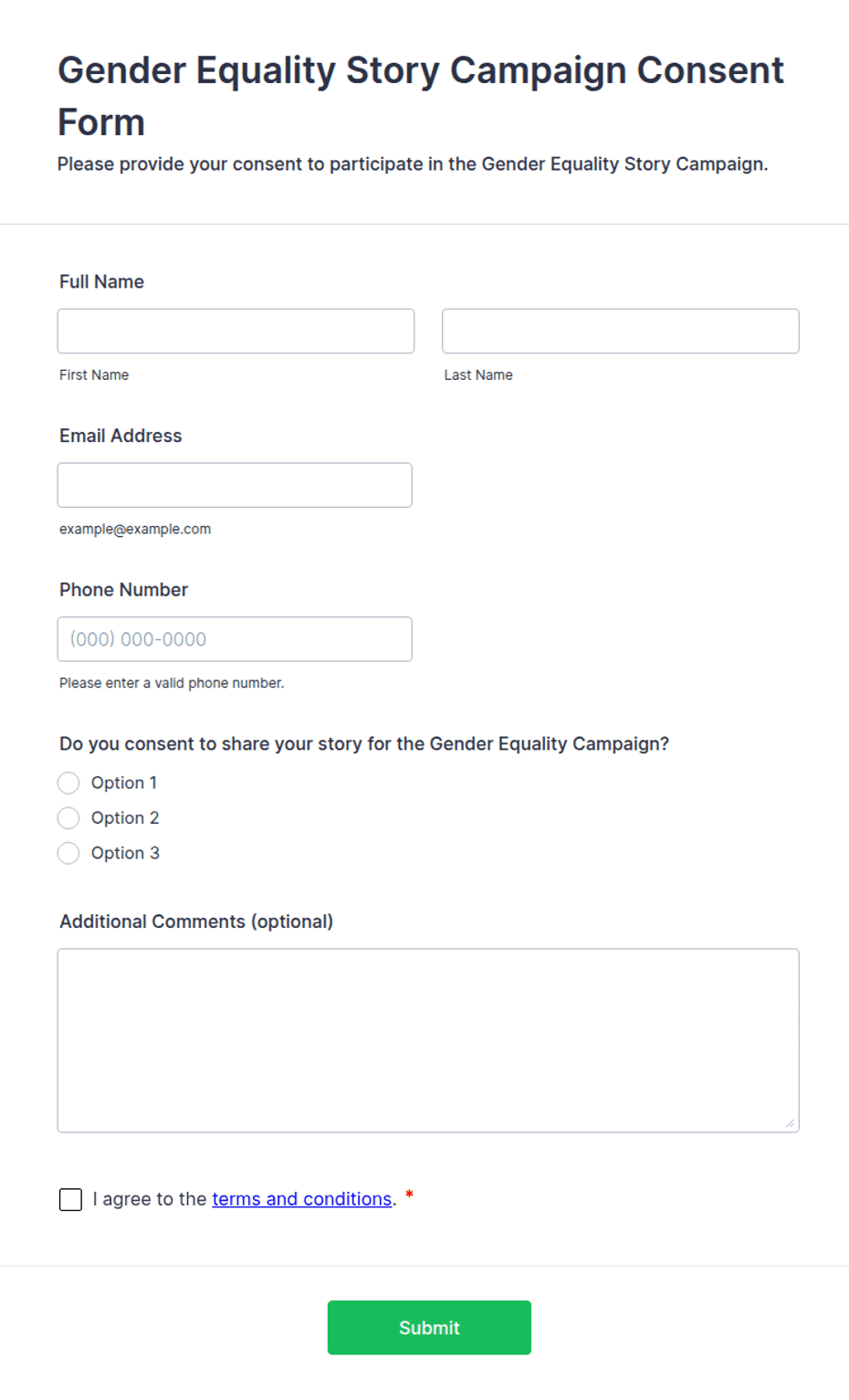 Uk Form Gender Example Gender Equality Story Campaign Consent Form Template | Jotform