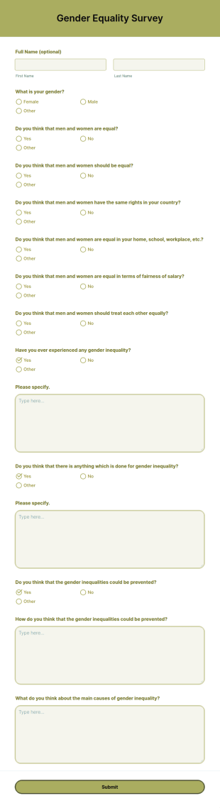 Gender Equality Survey Form Template