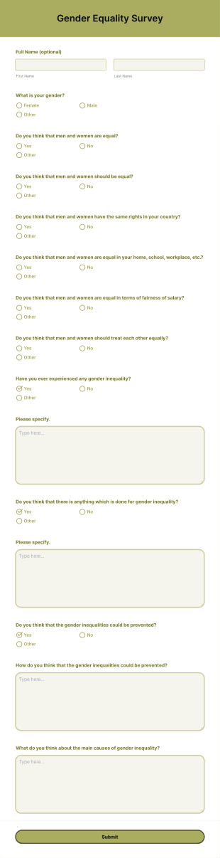 Gender Equality Survey Form Template
