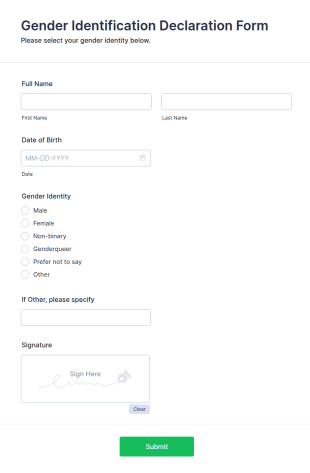 Gender Identification Declaration Form Template