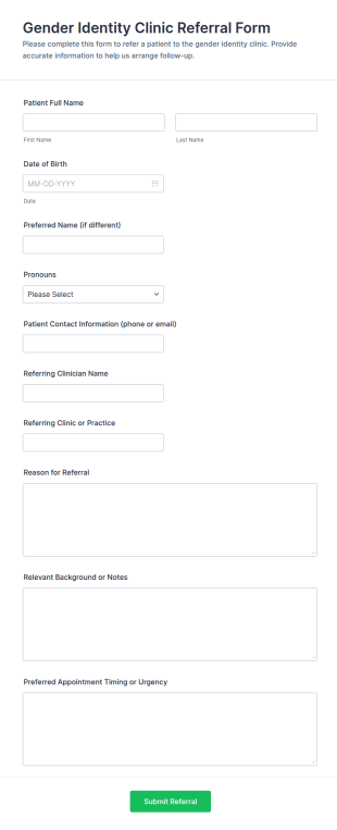 Gender Identity Clinic Referral Form Template