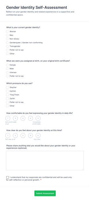 Gender Identity Self Assessment Form Template