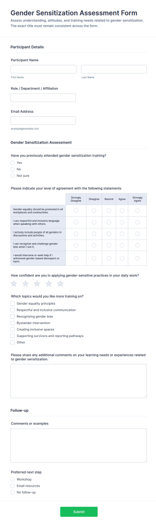 Gender Sensitization Assessment Form Template