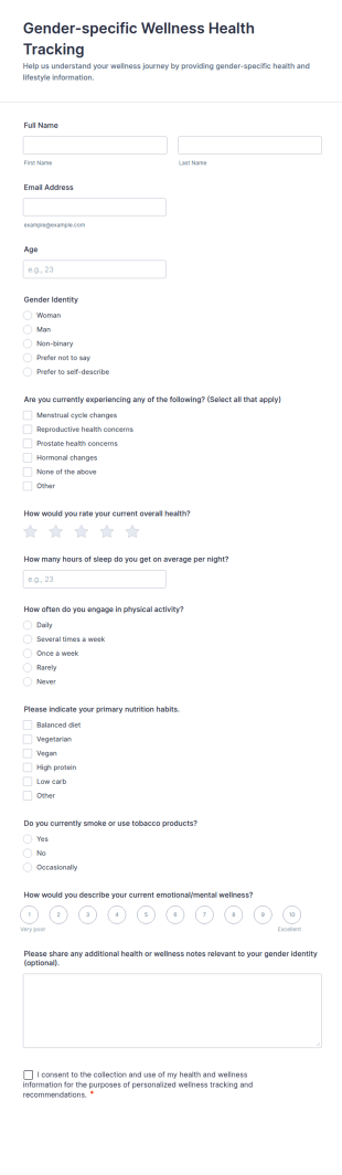 Gender Specific Wellness Health Tracking Form Template