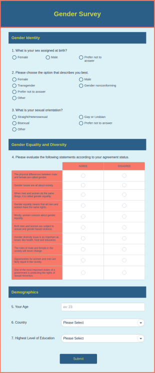 Gender Survey Form Template