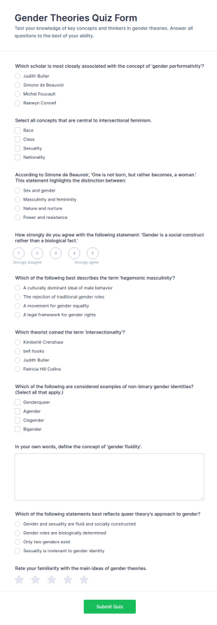 Gender Theories Quiz Form Template