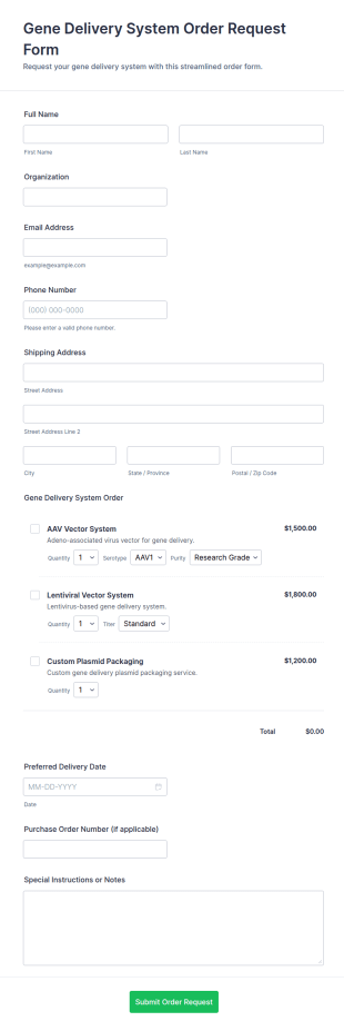 Gene Delivery System Order Request Form Template