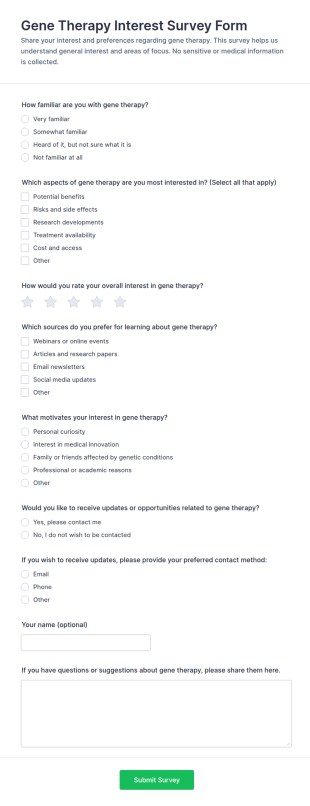 Gene Therapy Interest Survey Form Template