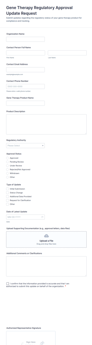 Gene Therapy Regulatory Approval Update Request Form Template