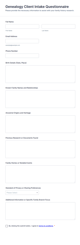 Genealogy Client Intake Questionnaire Form Template