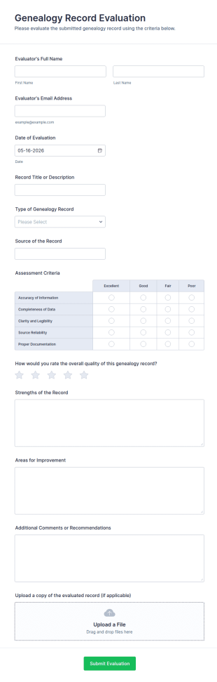Genealogy Record Evaluation Form Template