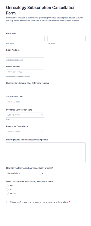 Genealogy Subscription Cancellation Form Template
