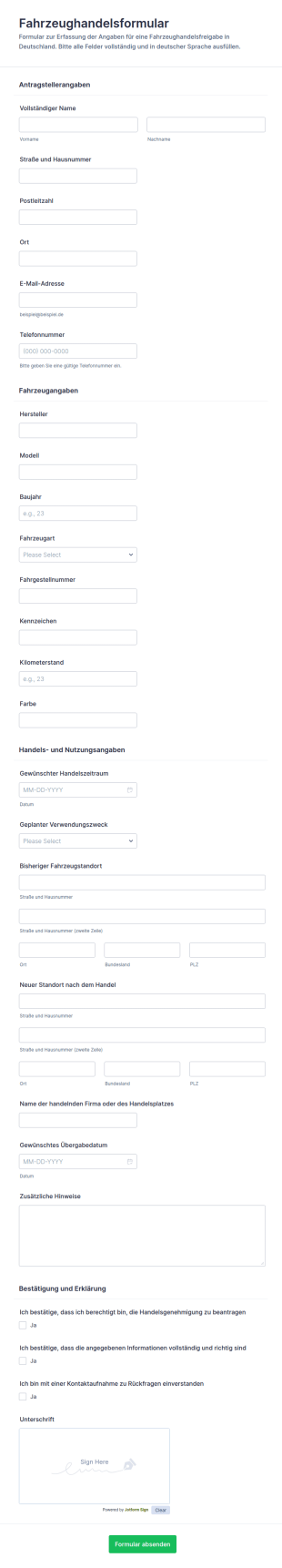 Genehmigung Zum Handel Mit Fahrzeugen Formular