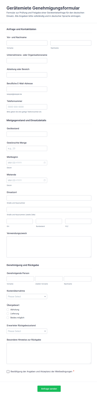 Genehmigung Zur Anmietung Von Geräten Formular