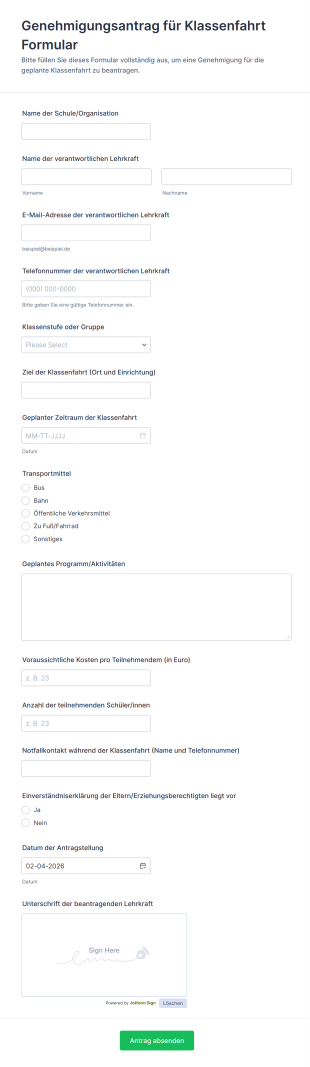Genehmigungsantrag Für Klassenfahrt Formular