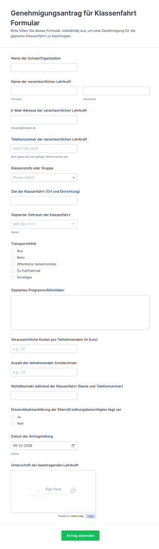 Genehmigungsantrag Für Klassenfahrt Formular