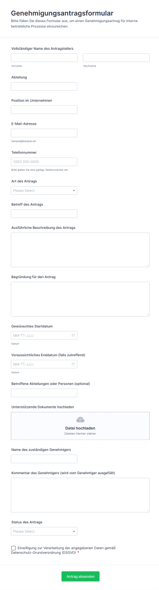 Genehmigungsantragsformular