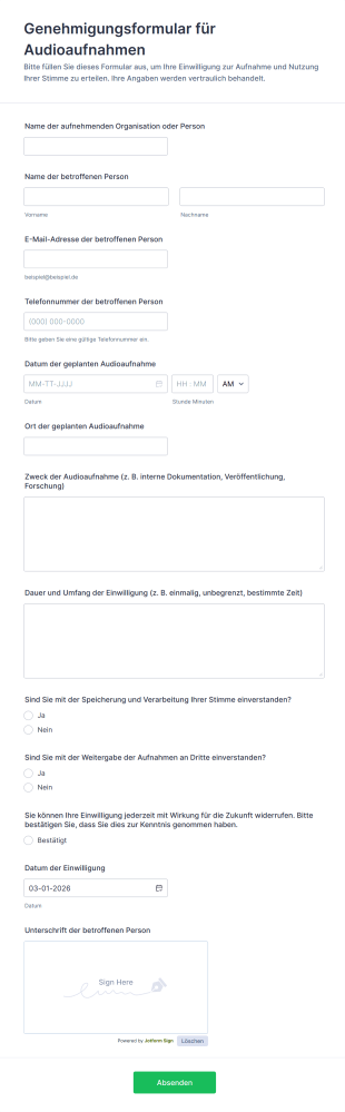 Genehmigungsformular Für Audioaufnahmen