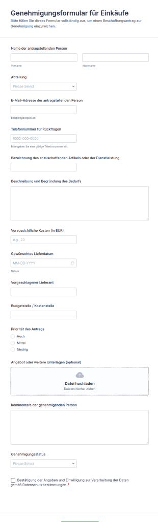 Genehmigungsformular Für Einkäufe