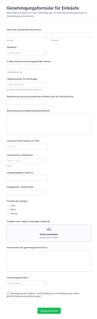 Genehmigungsformular Für Einkäufe