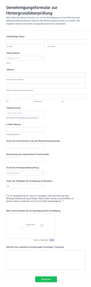 Genehmigungsformular Zur Hintergrundüberprüfung