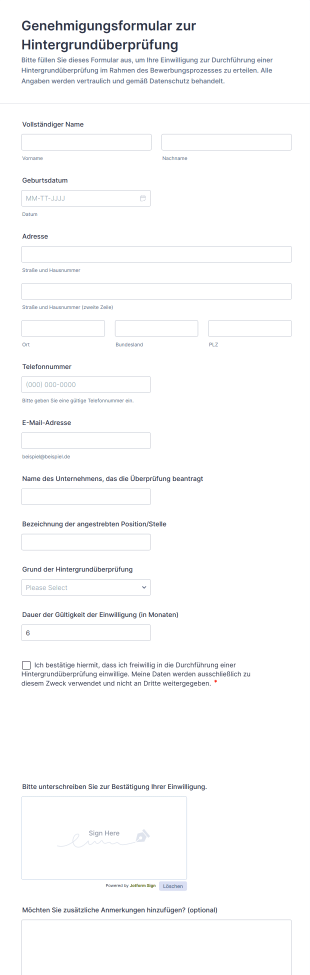Genehmigungsformular Zur Hintergrundüberprüfung