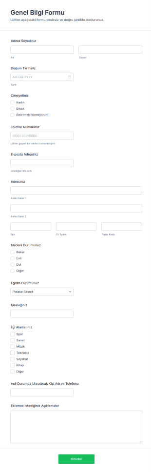 Genel Bilgi Anketi Form Şablonu