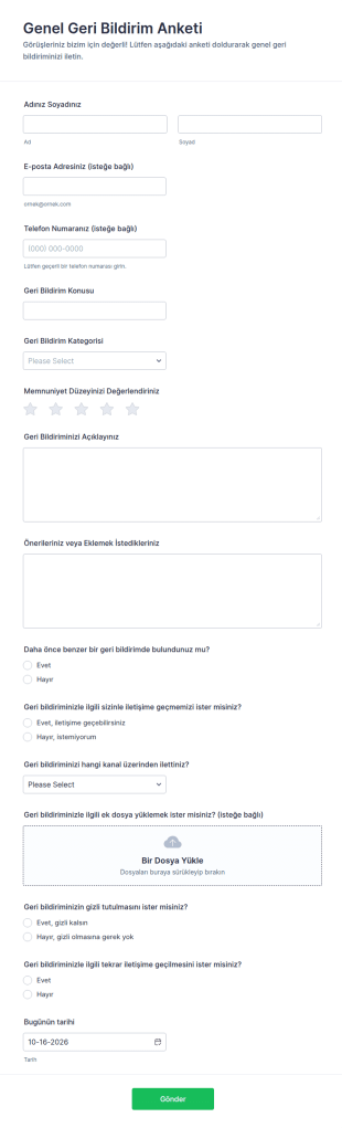 Genel Geri Bildirim Form Şablonu