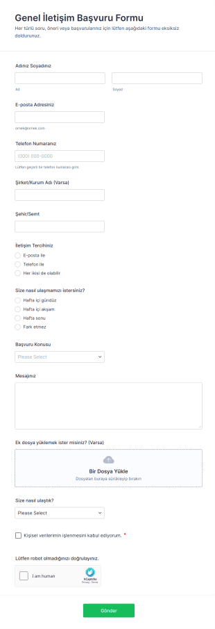 Genel İletişim Başvuru Form Şablonu