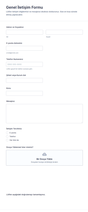 Genel İletişim Form Şablonu