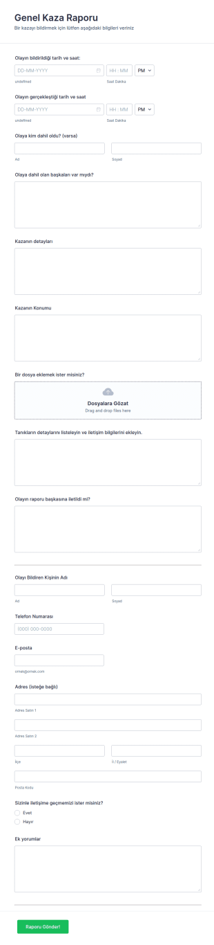 Genel Kaza Raporu Form Şablonu