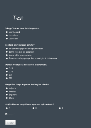 Genel Kültür Testi Form Template