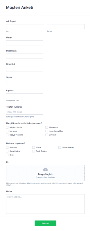Genel Müşteri Anketi Form Şablonu