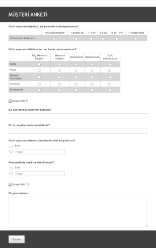 Genel Müşteri Memnuniyeti Form Şablonu