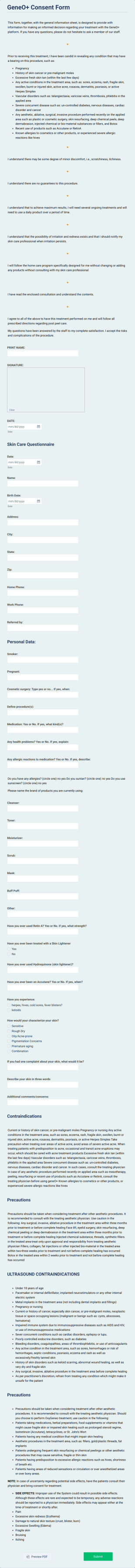 Skin Care Acknowledgement And Consent Form Template