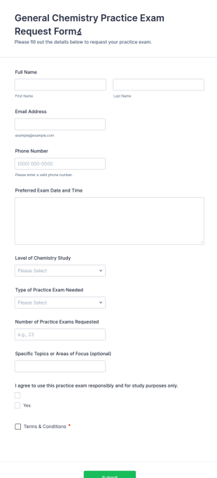 General Chemistry Practice Exam Request Form🔬 Form Template