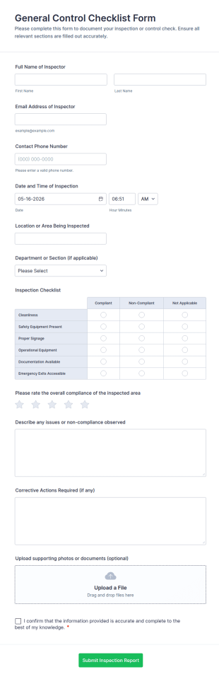 General Control Checklist Form Template