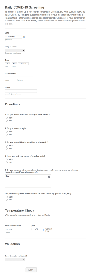 GENERAL Daily Screening COVID Form Template