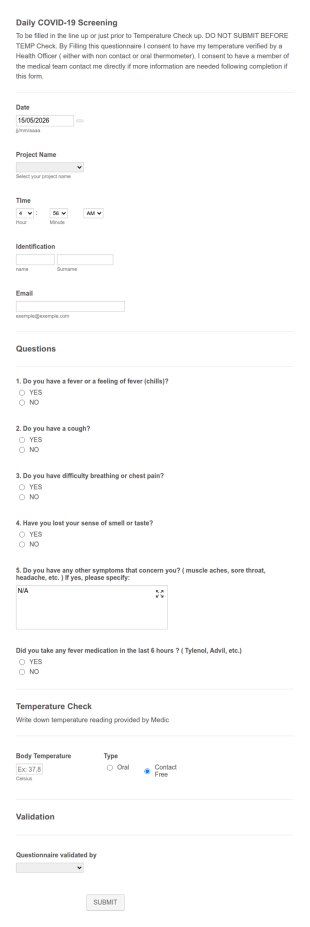 GENERAL Daily Screening COVID Form Template