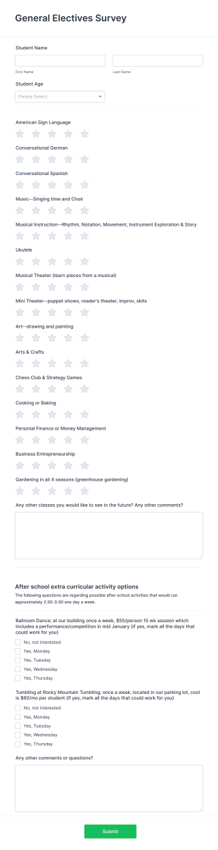 General Electives Survey Form Template