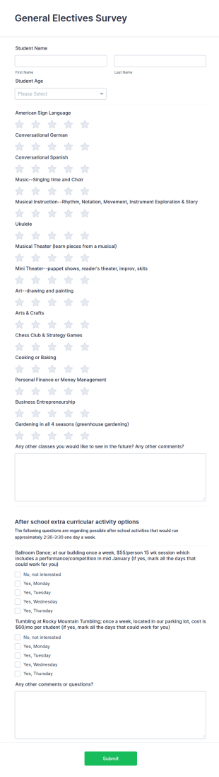 General Electives Survey Form Template